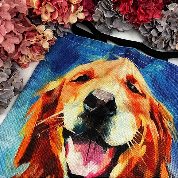 Eco-Friendly Happy Golden Retriever Dog Folding Tote Bag - Picture 7 of 14